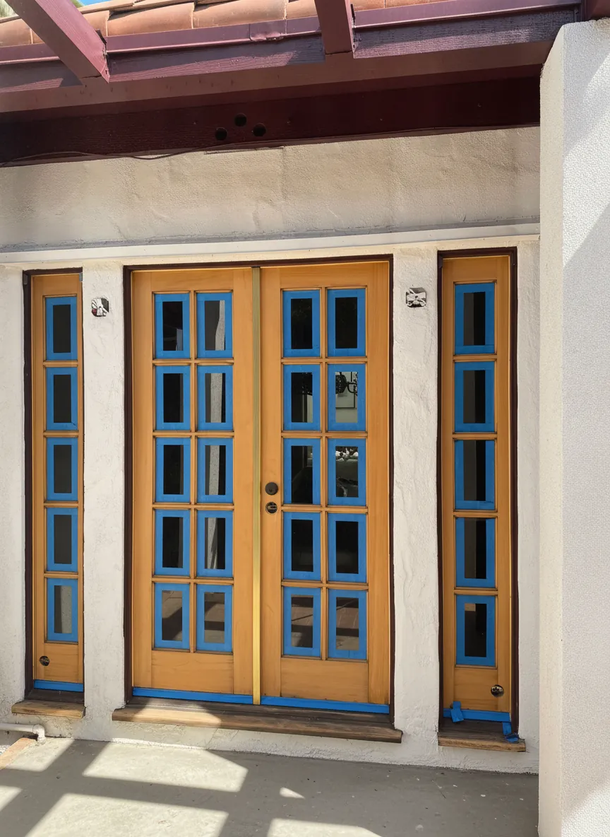 A refinished front door on a San Juan Capistrano home